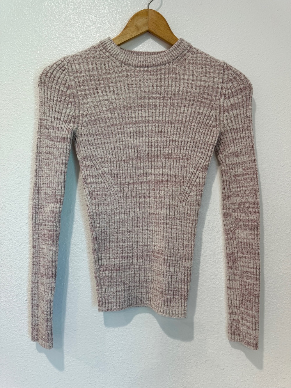 Reiss Suri Ribbed Knit Sweater Top Space Dye Pink Wool Blend Fitted XS